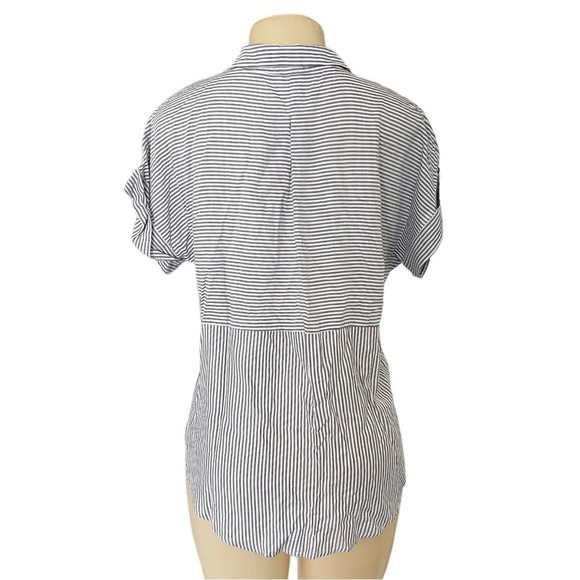 NWOT Jones New York Signature Striped Button‎ Down Tie Waist Short Sleeve Blouse - Picture 4 of 9